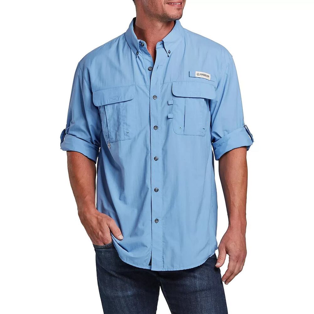 Magellan Laguna Madre Long Sleeve Fishing Shirt Sz 3XL Blue Relaxed Fit UPF 20+